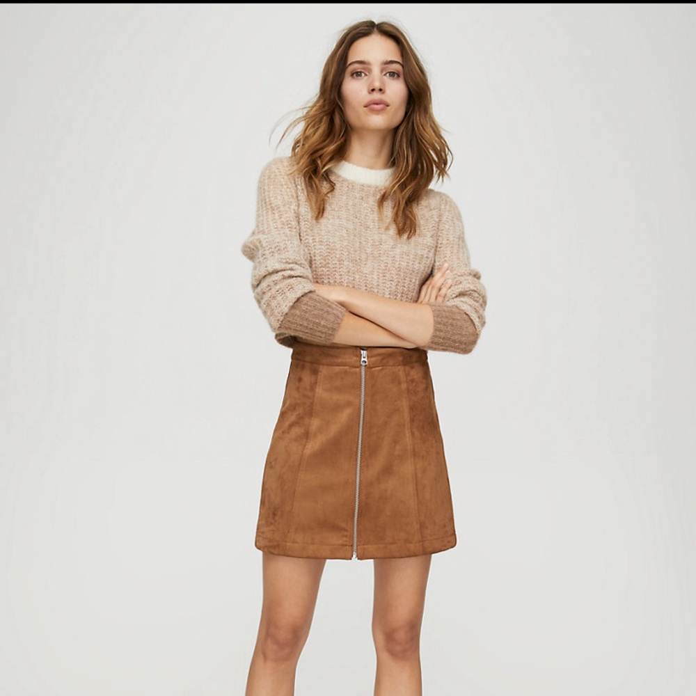 Wilfred Free Leah Faux Suede Skirt in Dark Camel